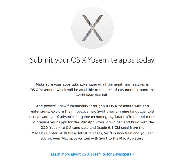 Apple Asks Developers to Submit Their OS X Yosemite Apps