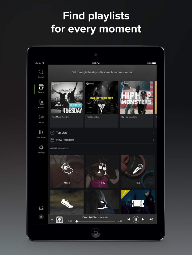 Spotify Brings Its New Look to the iPad
