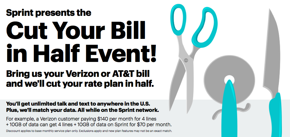 Sprint Announces &#039;Cut Your Bill in Half Event&#039; for Verizon and AT&amp;T Switchers