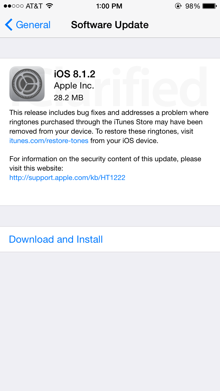 Apple Releases iOS 8.1.2 With Fix for Ringtones Bug