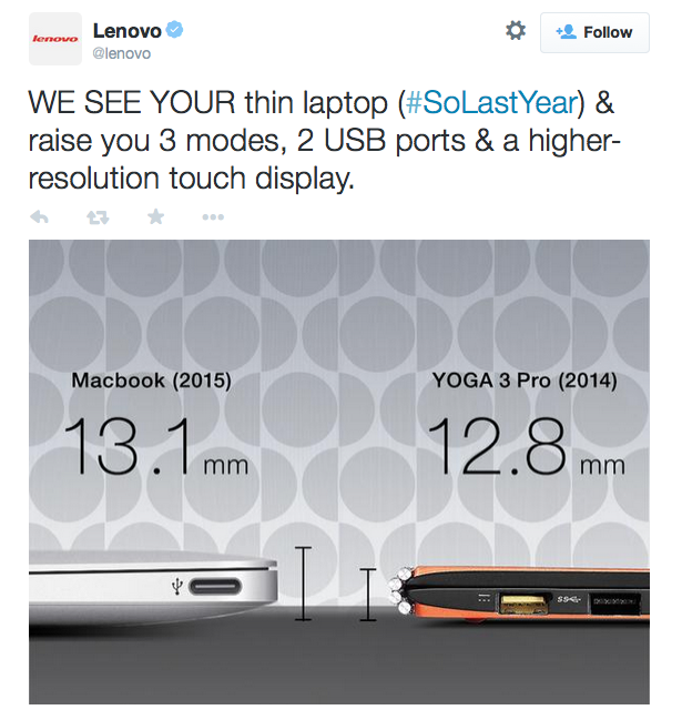 Apple&#039;s New MacBook Mocked By Lenovo, Dell, ASUS