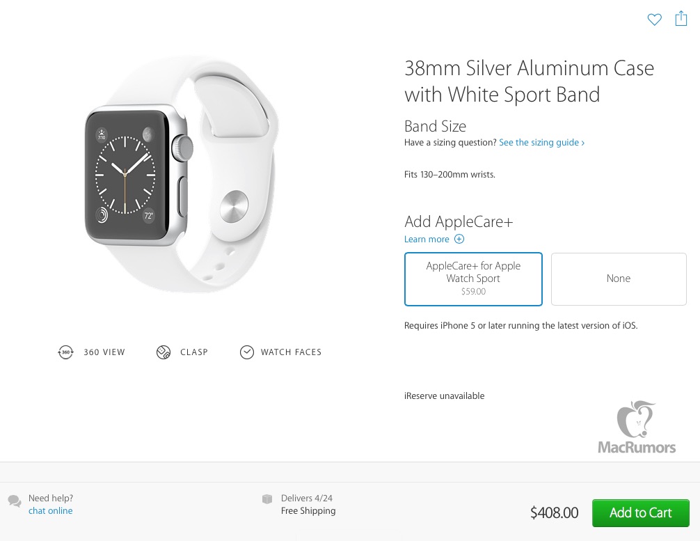 AppleCare+ Pricing for Apple Watch Revealed?