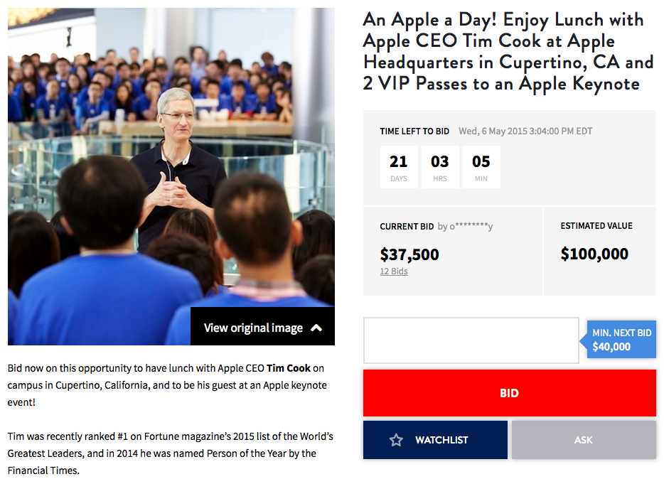 Bid on a Charity Auction to Have Lunch With Apple CEO Tim Cook, Get VIP Keynote Passes