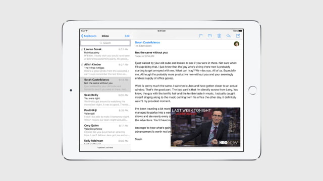Apple Announces Slide Over, Split View Multitasking, Picture in Picture for the iPad
