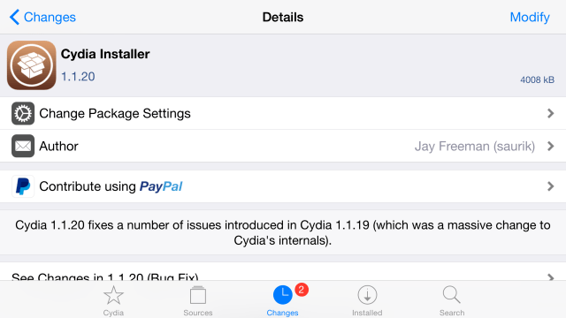 Saurik Releases Cydia 1.1.20 With Bug Fixes for 1.1.19