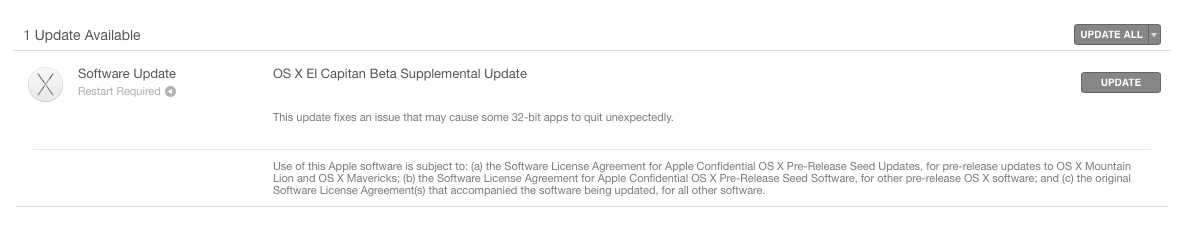 Apple Releases OS X El Capitan Beta Supplemental Update to Fix Crashing 32-Bit Apps