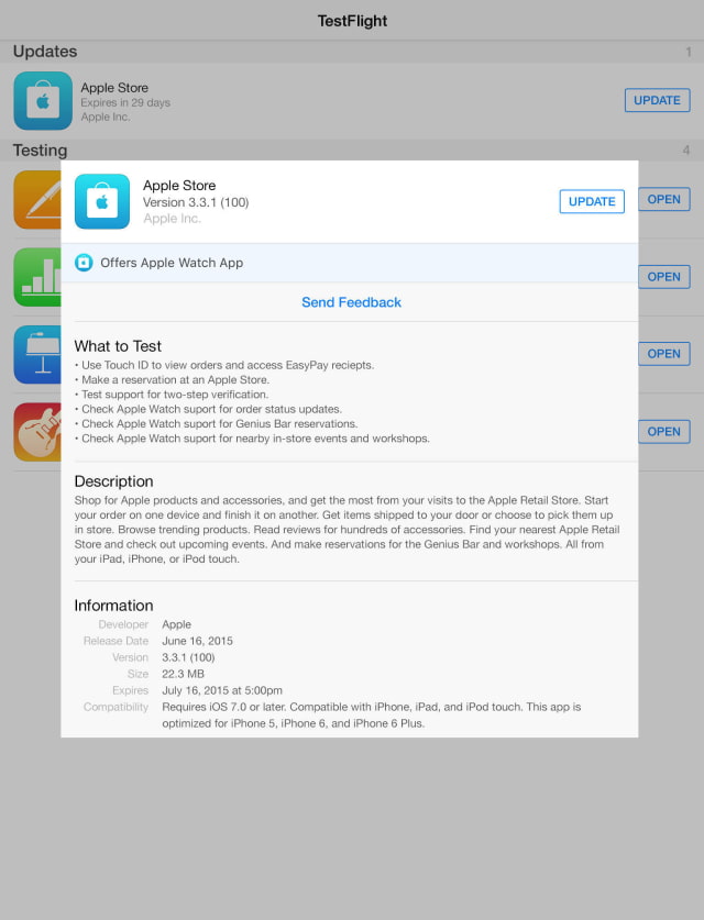 Apple Releases TestFlight 1.2 With Support for WatchOS 2 Apps, App Thinning, More