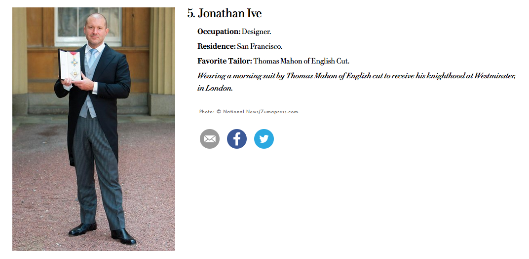 Jonathan Ive Makes Vanity Fair&#039;s 2015 International Best-Dressed List