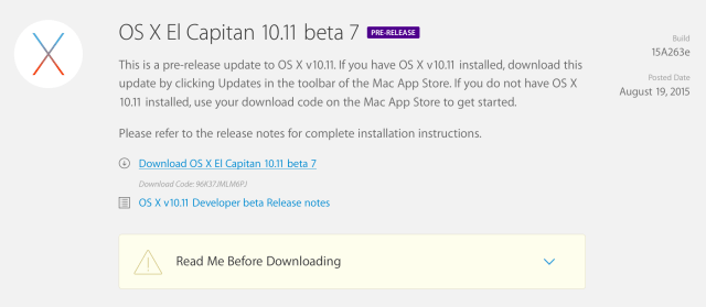 Apple Releases Developer Beta 7 and Public Beta 5 of OS X El Capitan 10.11 for Download