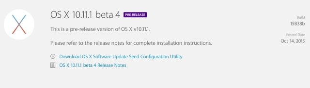 Apple Releases OS X 10.11.1 El Capitan Beta 4