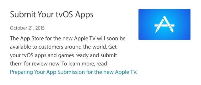 Apple Ask Developers to Submit Their New tvOS Apps