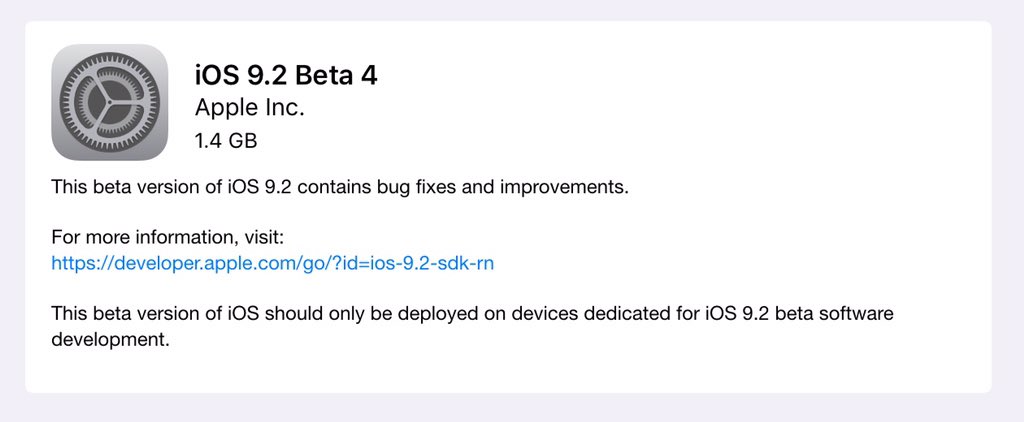 Apple Releases iOS 9.2 Beta 4 to Developers
