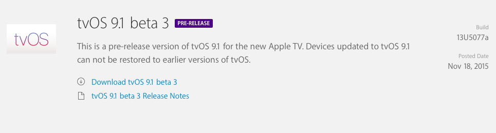 Apple Releases tvOS 9.1 Beta 3 to Developers