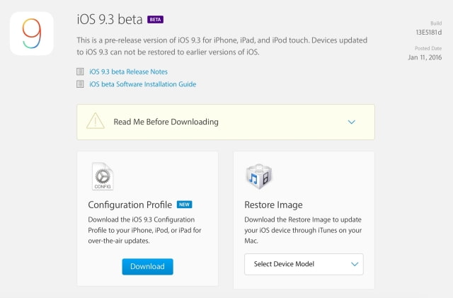 Apple Releases First iOS 9.3 Beta to Developers for Testing