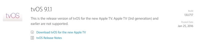 Apple Releases tvOS 9.1.1 for Apple TV 4 With New Podcasts App