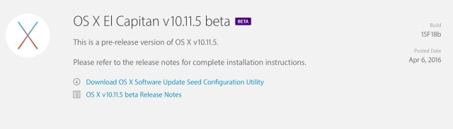 Apple Releases Betas of OS X 10.11.5, tvOS 9.2.1, watchOS 2.2.1