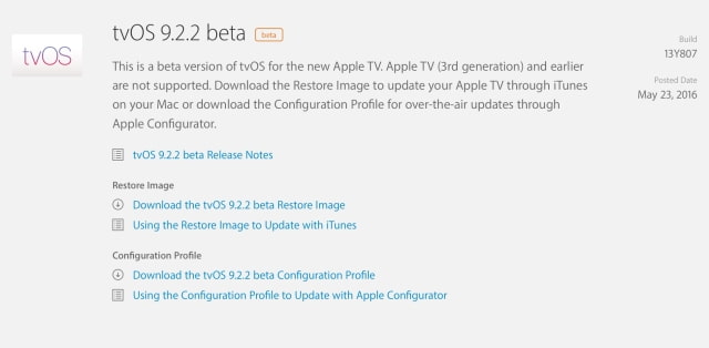 Apple Releases tvOS 9.2.2 Beta to Developers