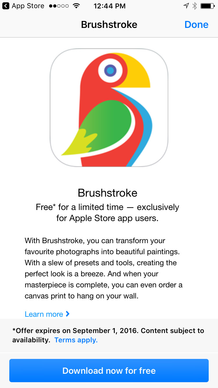 Apple Offers $5 Brushstroke App as a Free Download via the New Apple Store App