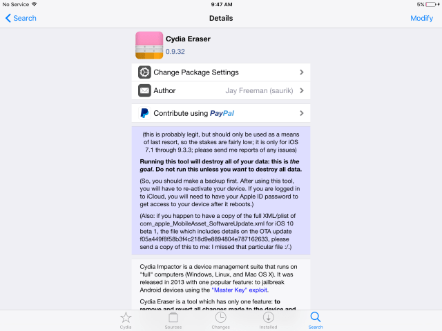 Saurik Releases Update to Cydia Eraser With Support for iOS 9.3.3