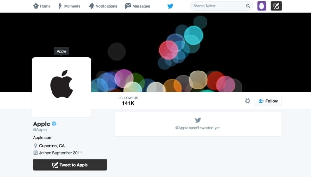 Apple Activates Its Twitter Account Ahead of September 7th Event