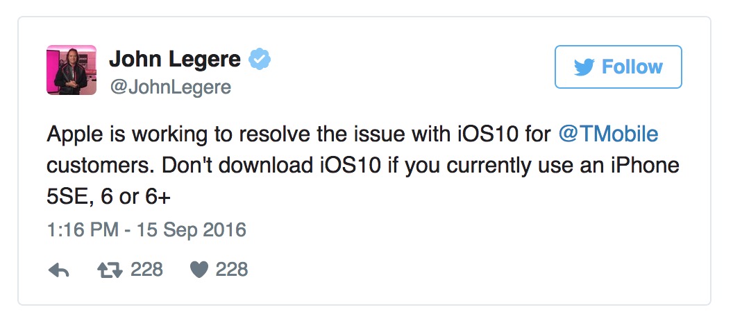 T-Mobile Tells Customers Not to Install iOS 10