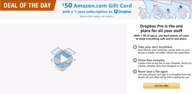 Get a Free $50 Amazon Gift Card When You Buy a Year of Dropbox Pro for $99 [Deal]