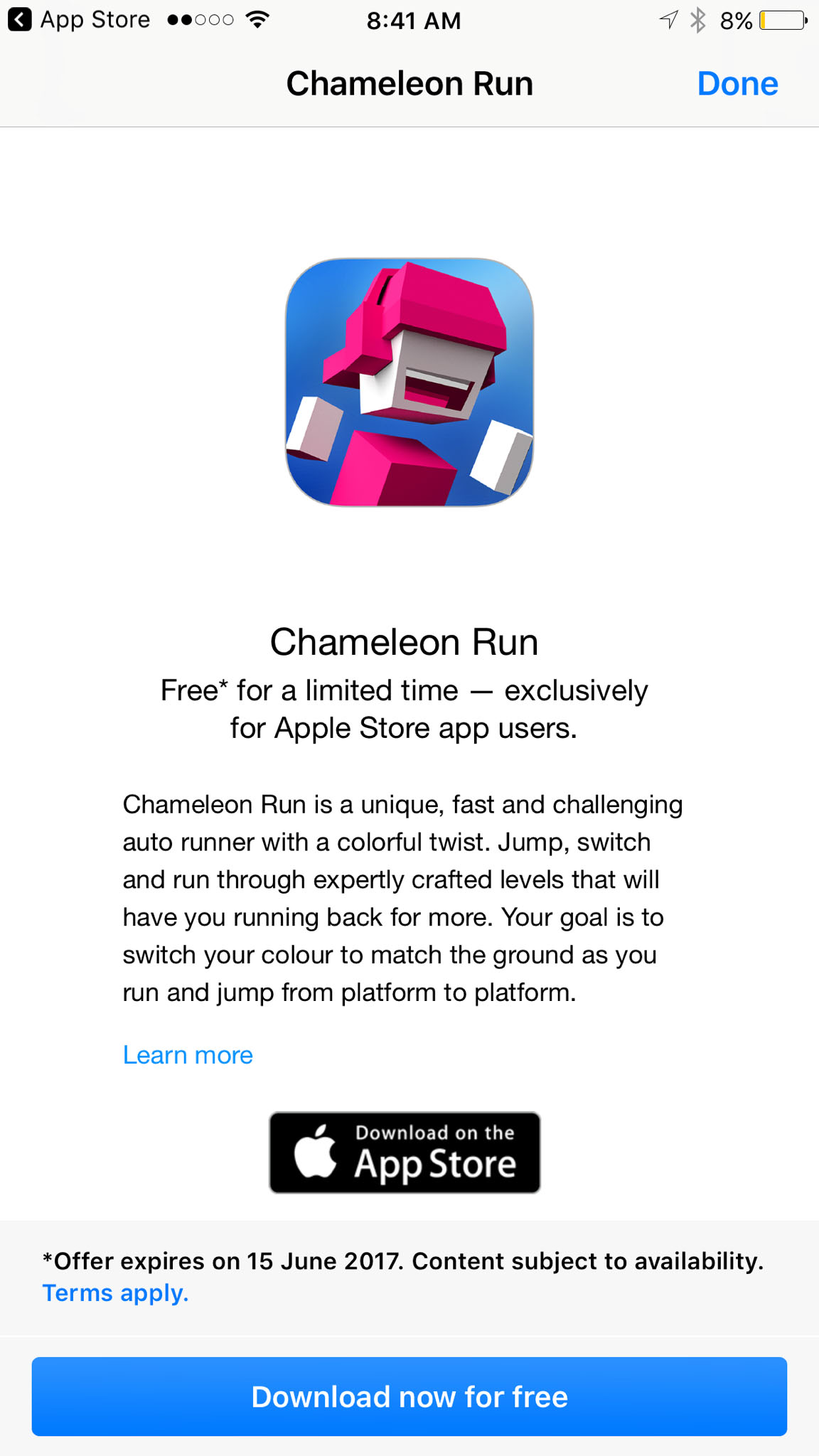 Apple Offers Chameleon Run as a Free Download via the Apple Store App