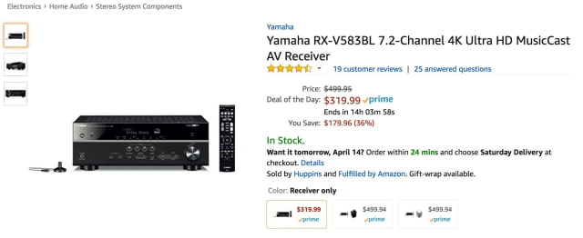 Yamaha RX-V583BL 7.2-Channel 4K AV Receiver With AirPlay on Sale for 36% Off [Deal]