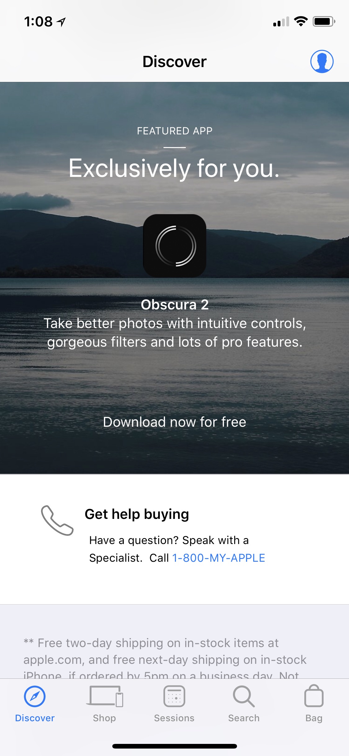   Apple offers "Obscura 2" Camera App as a free download! 