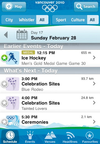 Official iPhone App for the Vancouver 2010 Olympic Games