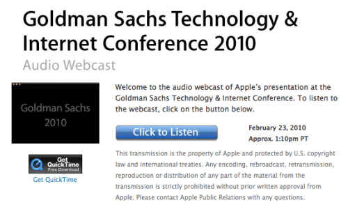 Apple Posts Webcast of Goldman Sachs Presentation