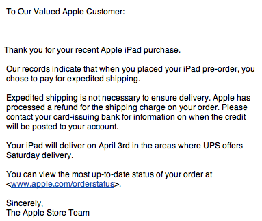 Apple Refunding Expedited Shipping Paid on iPad Pre-Orders