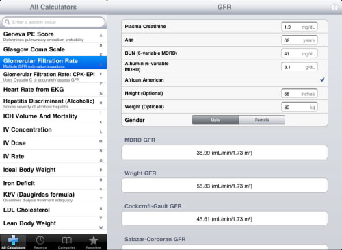First Clinical Calculator for iPad