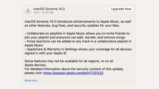 Apple Officially Releases macOS Sonoma 14.3 [Download]