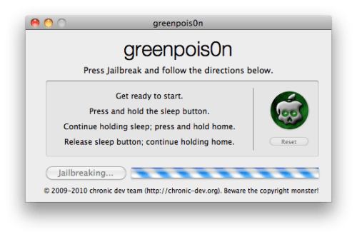 Ako na jailbreak iPhone 3GS, iPhone 4 pomocou Greenpois0n (Mac) [4.2.1]