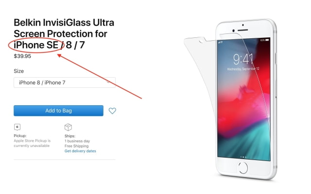 Apple Online Store Lists Screen Protector and AppleCare+ For Upcoming &#039;iPhone SE&#039;