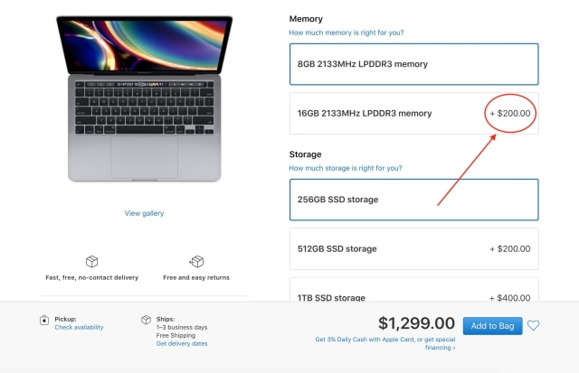 Apple Doubles Price of 13-inch MacBook Pro RAM Upgrade