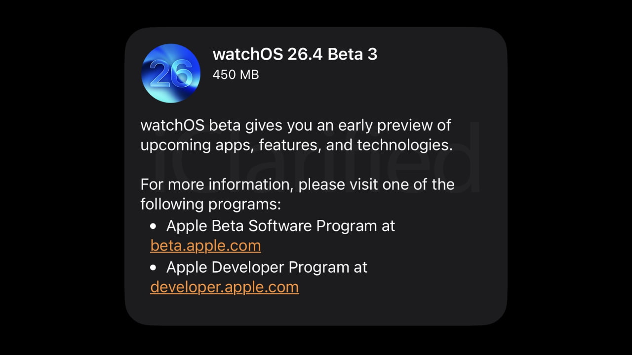 Apple выпустила для разработчиков третьи бета-версии watchOS 26.4 и visionOS 26.4 [Скачать]