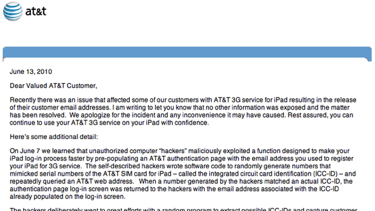AT&T Sends Apology Letter to iPad Customers Affected By Security Breach ...
