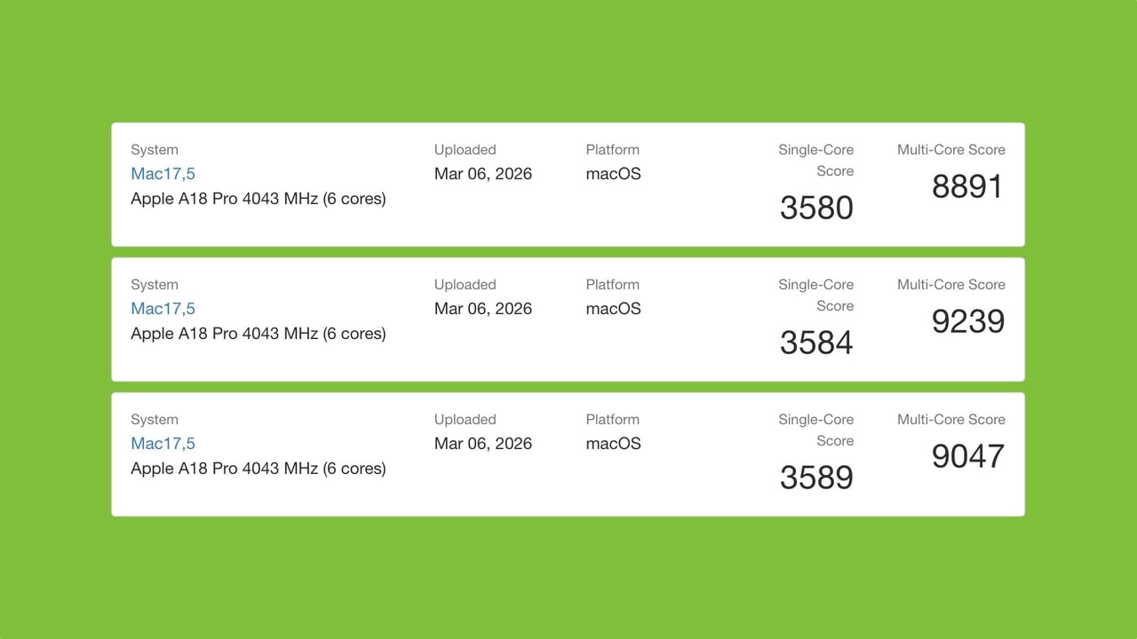 First MacBook Neo Benchmarks Reveal A18 Pro Performance in macOS