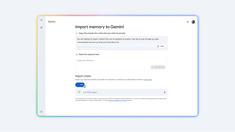 Google Lets You Import Chat History From ChatGPT and Other AI Apps Into Gemini