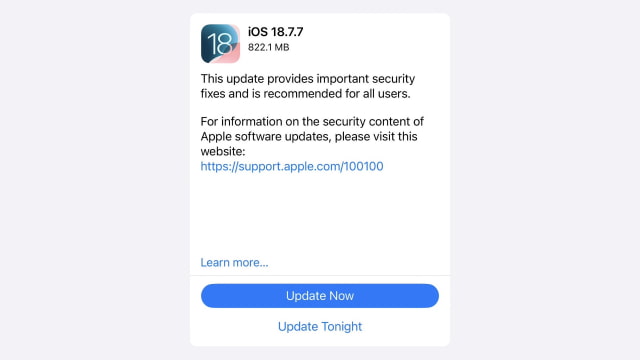 Apple Issues Critical iOS 18.7.7 Security Update for Users Who Skipped iOS 26