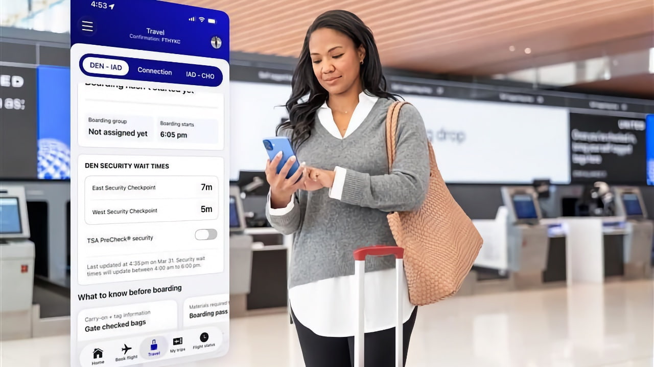 Приложение United теперь показывает время ожидания в TSA и добавляет отслеживание багажа с помощью AirTag