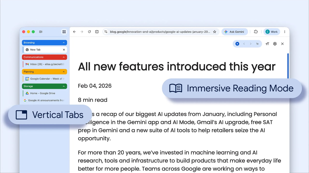 В Google Chrome для Mac появились вертикальные вкладки и полноэкранный режим чтения