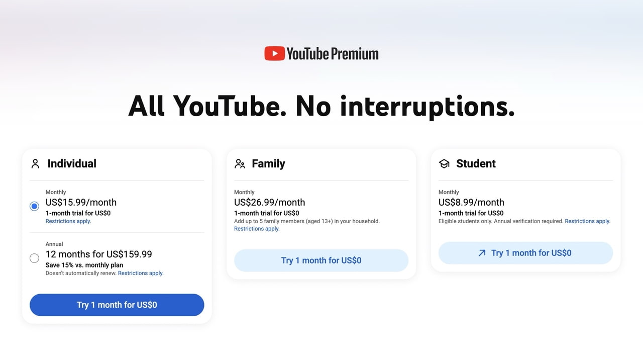 YouTube Premium Prices Jump to $15.99 Per Month in the US