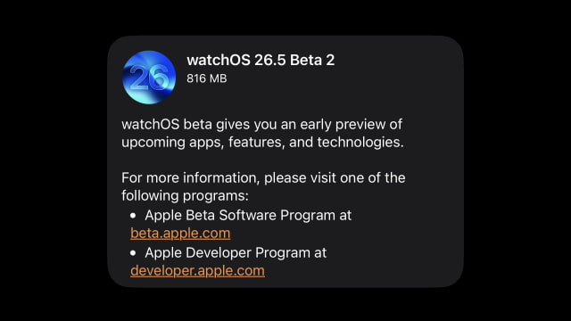 Apple Seeds Second Betas of watchOS 26.5, tvOS 26.5, and visionOS 26.5 to Developers [Download]
