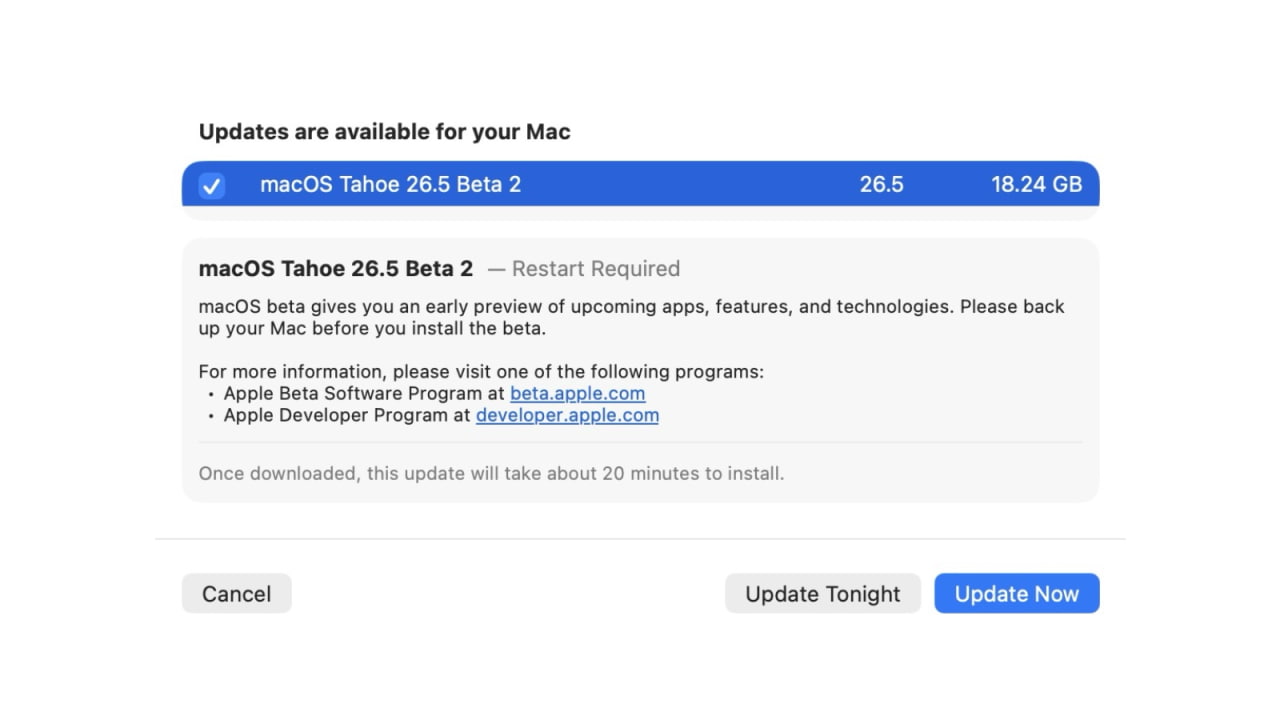 Apple выпустила macOS Tahoe 26.5 Beta 2 для разработчиков [Скачать]