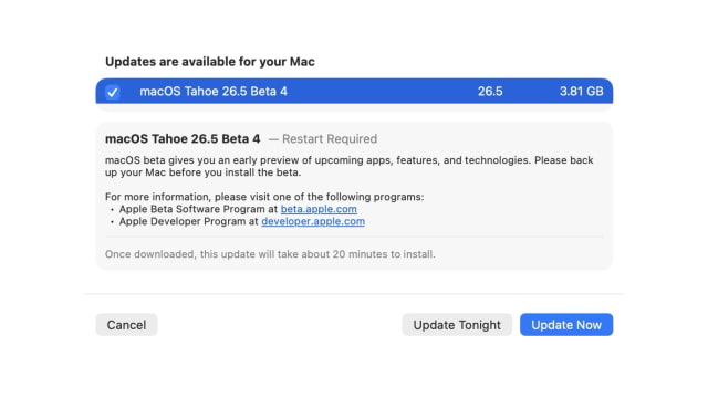 Apple Releases macOS Tahoe 26.5 Beta 4 to Developers [Download]
