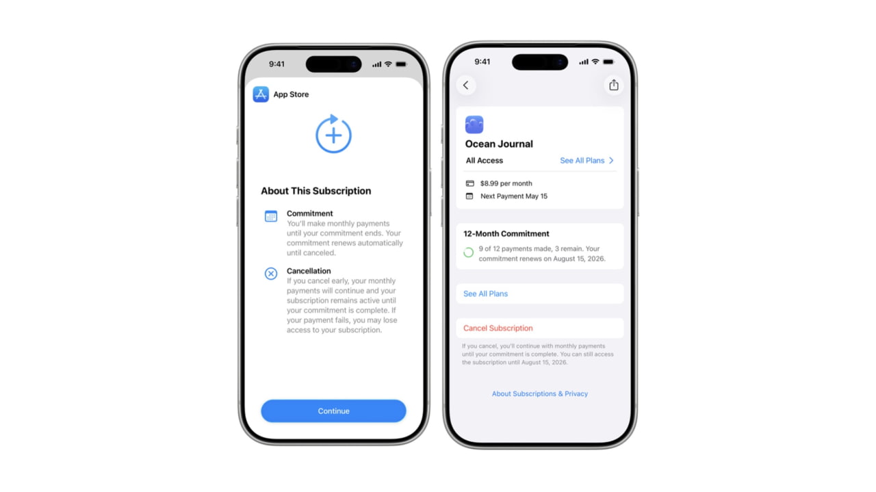 Apple добавляет ежемесячные подписки с обязательством на 12 месяцев в App Store
