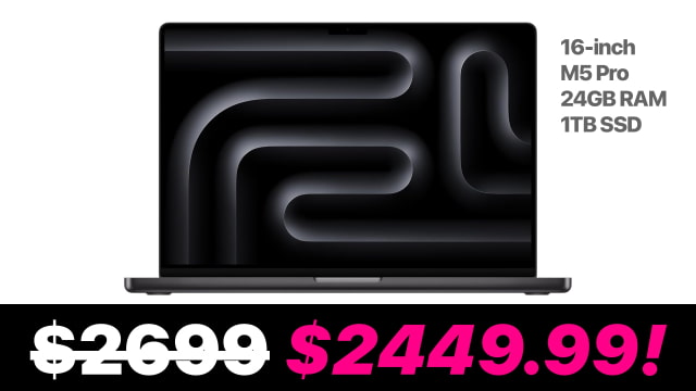 Apple's 16-Inch M5 Pro MacBook Pro Drops to a New Record Low of $2,449.99 [Deal]